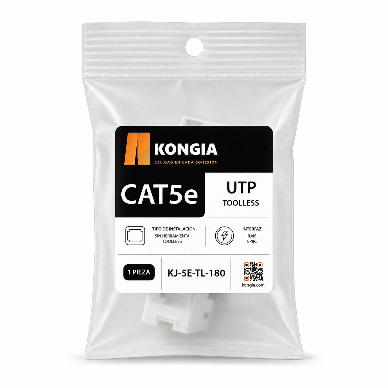 Módulo Jack Keystone CAT5e Tooless, con Terminación en Ángulo 180°, Color Blanco