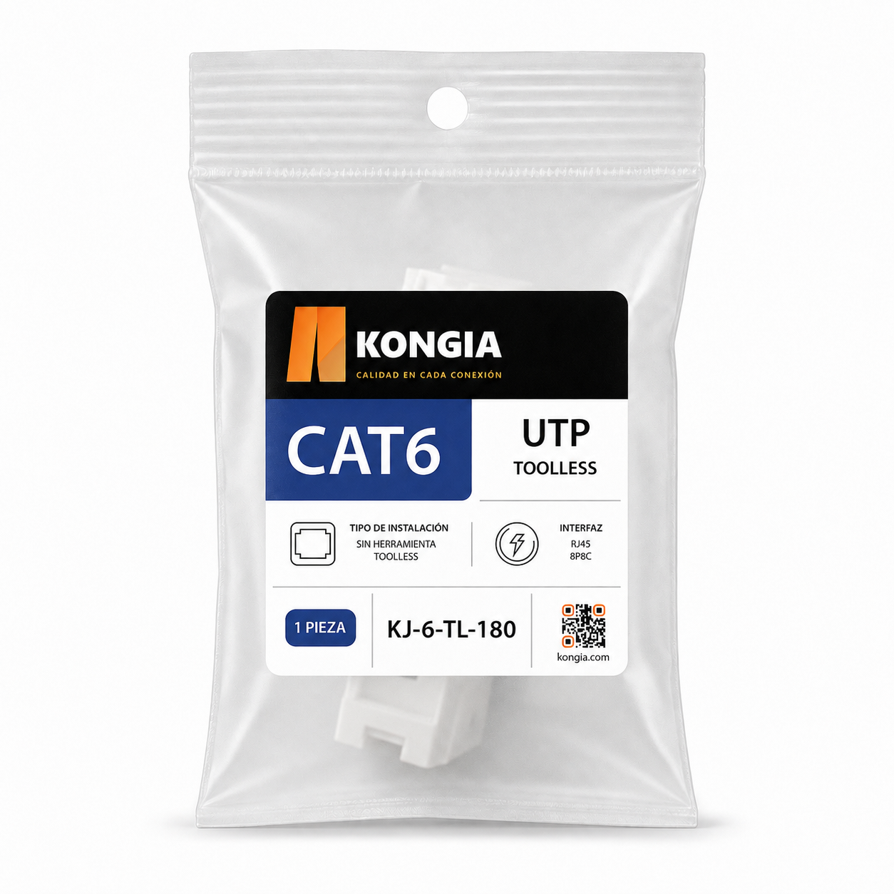 Módulo Jack Keystone CAT6 Toolless, con Terminación en Ángulo 180°, Color Blanco