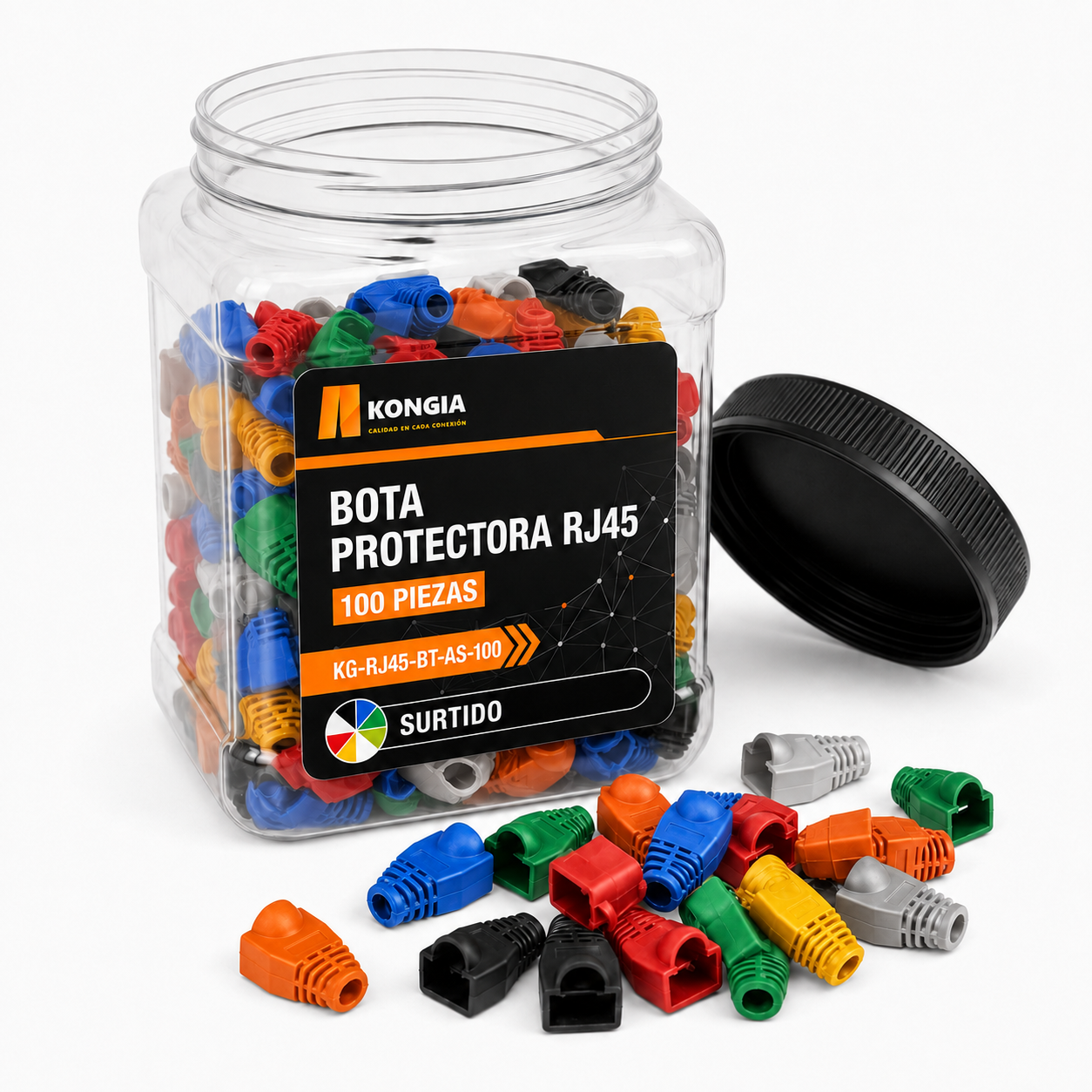 Bota Plástica para Protección de Plug RJ45, Bote 100 Piezas, Color Surtido